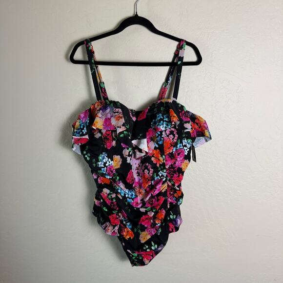 Torrid Black Floral Underwire Swim One Piece Swimsuit 3X D/DD NWT 16941461 - Picture 6 of 15